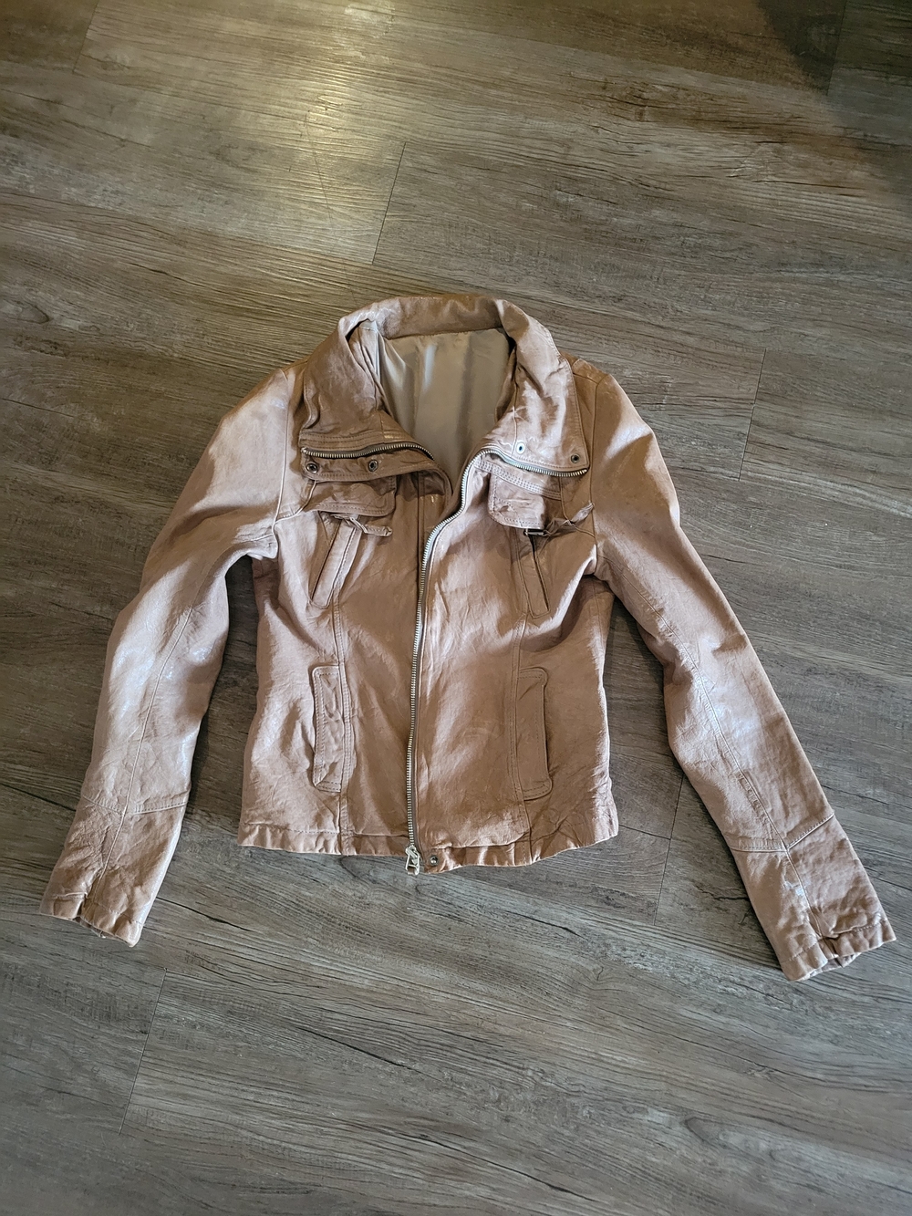 Women’s Nude Casual Zip-Front Jacket Genuine Lamb